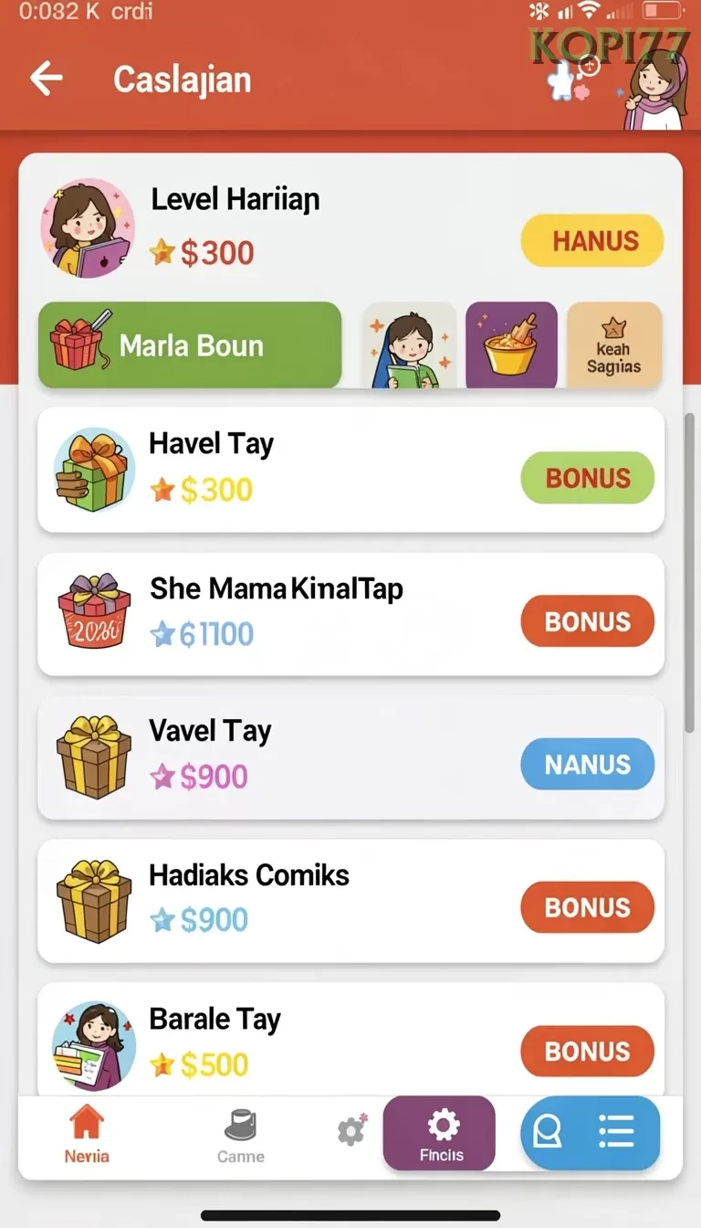 Cuplikan layar RP55 — menu navigasi